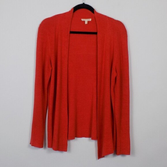 Eileen Fisher 100% Linen Open Front Cardigan Sweater Size L Large Coral - Picture 1 of 5